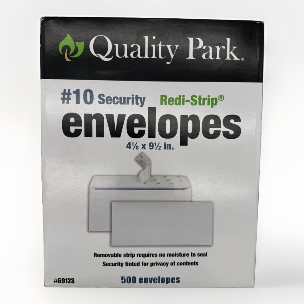 Quality Park #10 security Redi-Strip Envelopes 4 1/8 x 9 1/2 in. - 500 Envelopes